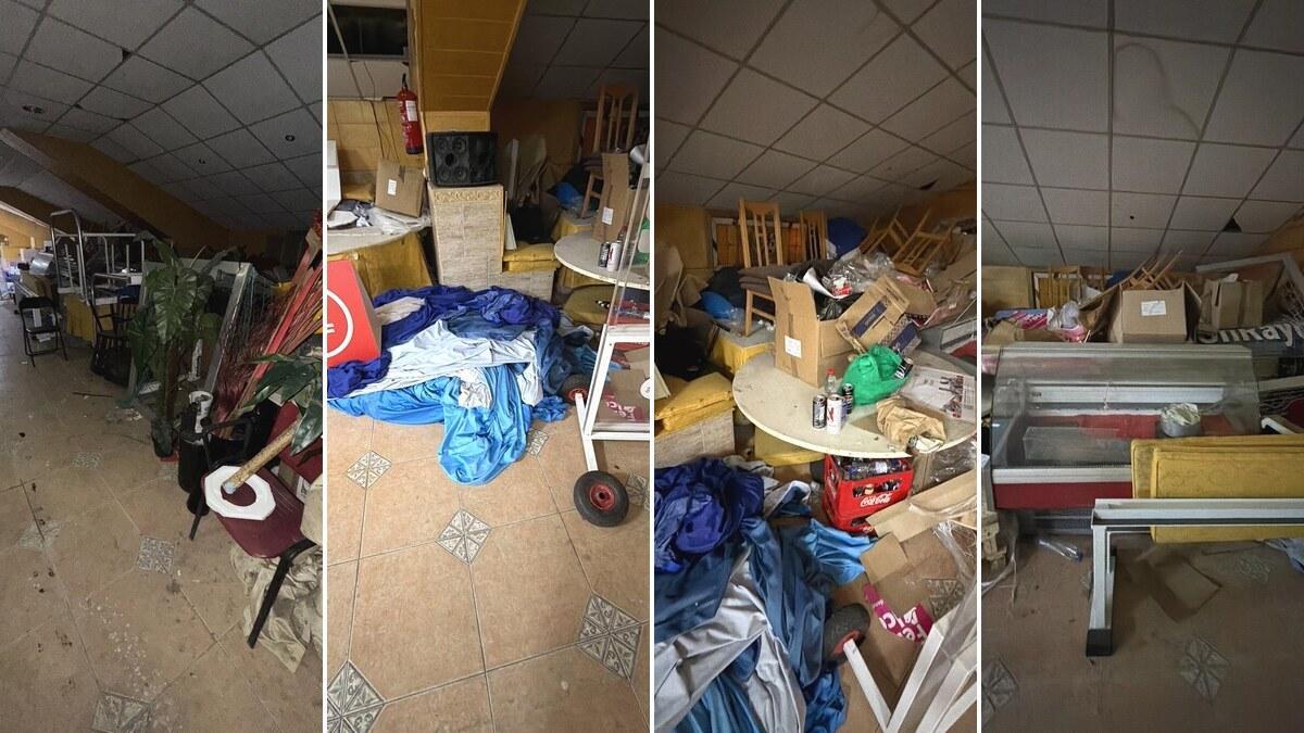 Estado de la antigua zona de restauración, utilizada como almacén  de objetos y basura.