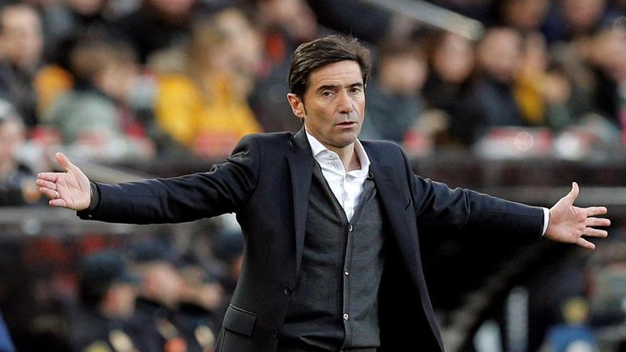 Marcelino, en un partido de esta temporada. // Efe