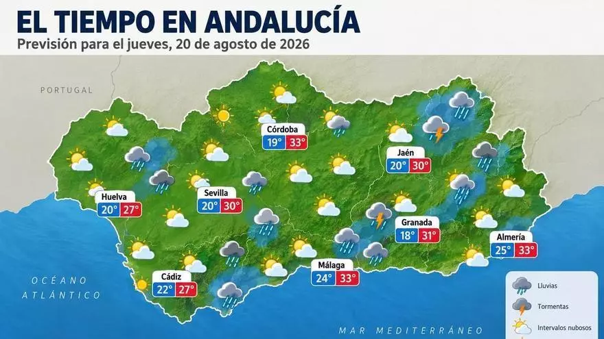 VÍDEO | Lluvias en Andalucía: a qué hora exacta lloverá en Sevilla este jueves, según el mapa de la Aemet por municipios