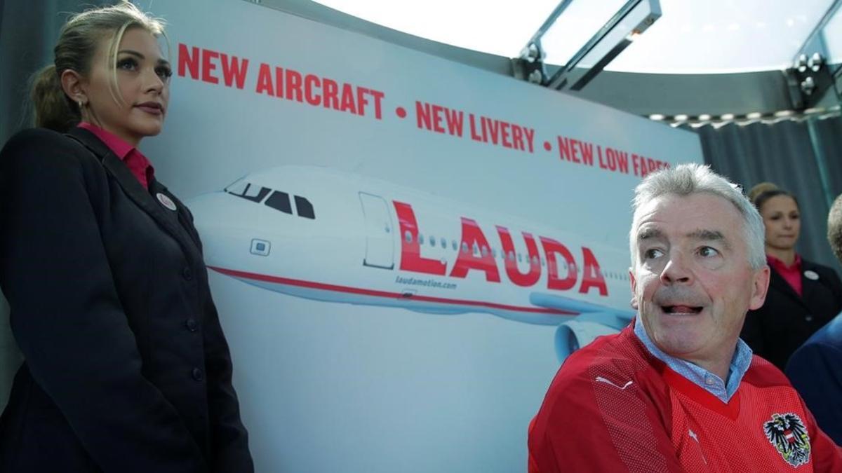 El consejero delegado de Ryanair, Michael O'Leary, en la presentación de la compra de Laudamotion.
