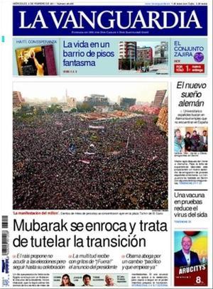 A dins ’La Vanguardia’ destaca que Mas demanarà a Zapatero 29 traspassos pendents i revisar-ne 6 d’incomplets, que la nova generació del PSC entra en escena amb un manifest que demana obrir les portes del partit, que el PP posa Castella i Lleó com a model per a totes les autonomies i que Rajoy adverteix CiU que no acceptarà el concert econòmic per a Catalunya. També que el miracle de l’ocupació alemanya atrau milers d’universitaris espanyols; que el Ministeri de Foment congela els soterraments de les vies fèrries de Sant Feliu d Llobregat i l’Hospitalet; que Francesc Cabana i Norbert Bolbeny competeixen per succeir Oriol Bohigas a l’Ateneu barceloní; que la recuperació de la confiança dels mercats en el deute espanyol torna al nivell previ a la crisi d’Irlanda, i que Alemanya pressionarà més per coordinar l’ajust fiscal.