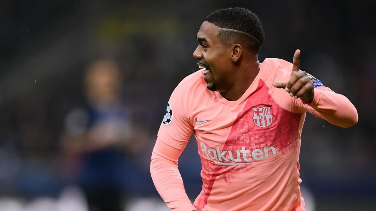 Malcom celebra el gol que ha marcado frente al Inter (1-1), el 6 de noviembre del 2018