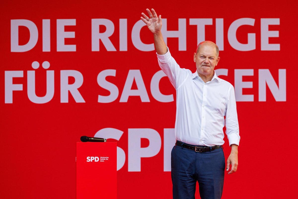 Olaf Scholz, canciller de Alemania, en un acto de campaña antes de las elecciones de Sajonia