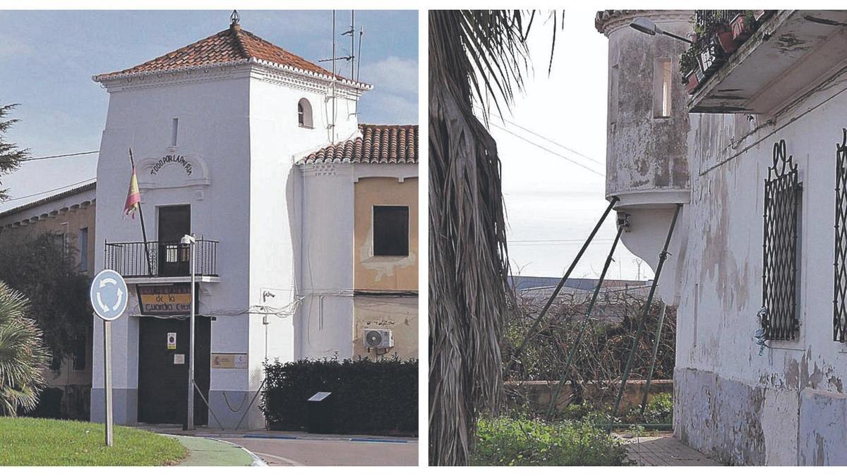 El repintado contrasta con los puntales en otras partes del edificio.