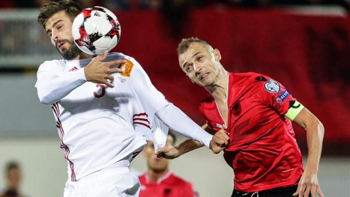 Piqué, durante el Albania-España