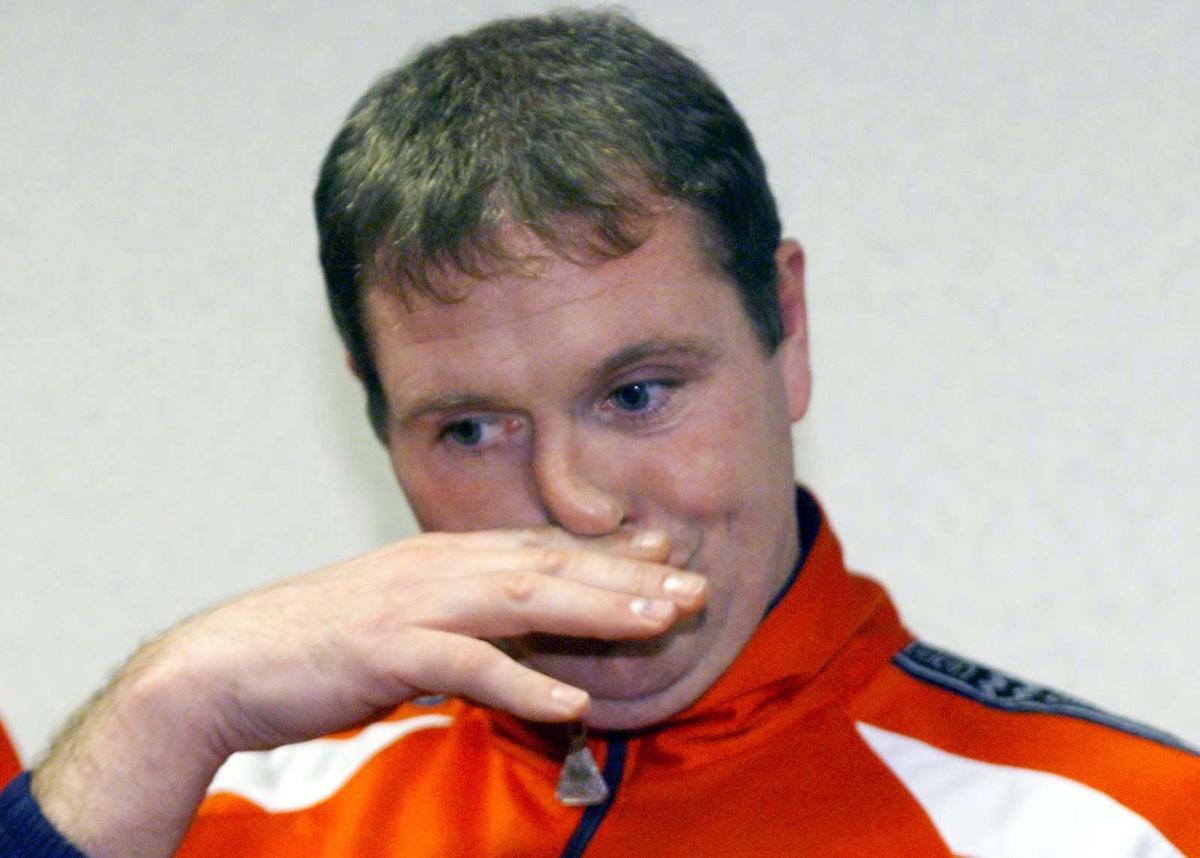 AP -OWEN HUMPHREYS-26/10/98-HURWORTH- Soccer star Paul Gascoigne shows the strain as he appeared in public for the first time in Hurworth,  Monday Oct 26 1998  since seeking hospital treatment for stress, depression and alcohol-related problems.  The 31-year-old Middlesbrough midfielder took part in a news conference at the Premiership club little more than a fortnight after being voluntarily admitted to the Marchwood Priory Hospital in Hampshire. (AP Photo /OWEN HUMPHREYS)UNITED KINGDOM OUT NO SALES NO MAGS