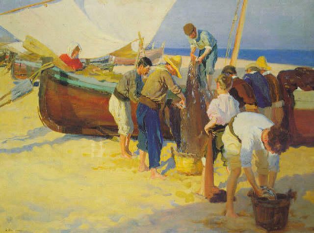 El cuadro de Laureà Barrau (nacido en Cataluña pero afincado en Eivissa) ‘Barcas de pesca’.