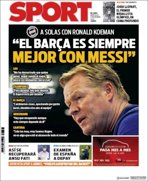 Portada SPORT miércoles  11 noviembre 2020