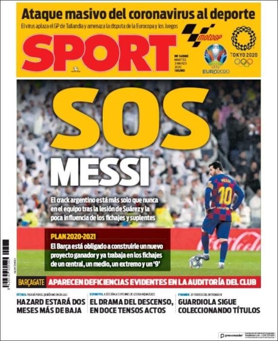 Portada SPORT martes 3 marzo 2020