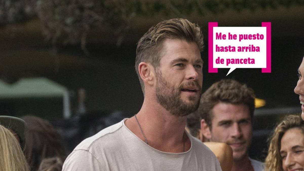 Chris Hemsworth con bocadillo 'Me he puesto hasta arriba de panceta'