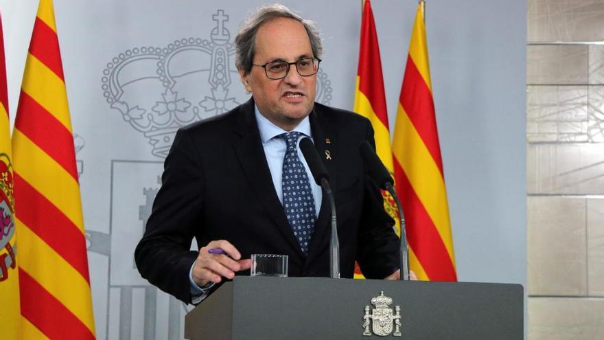 El president de la Generalitat, Quim Torra, durant la seva compareixença a la Moncloa