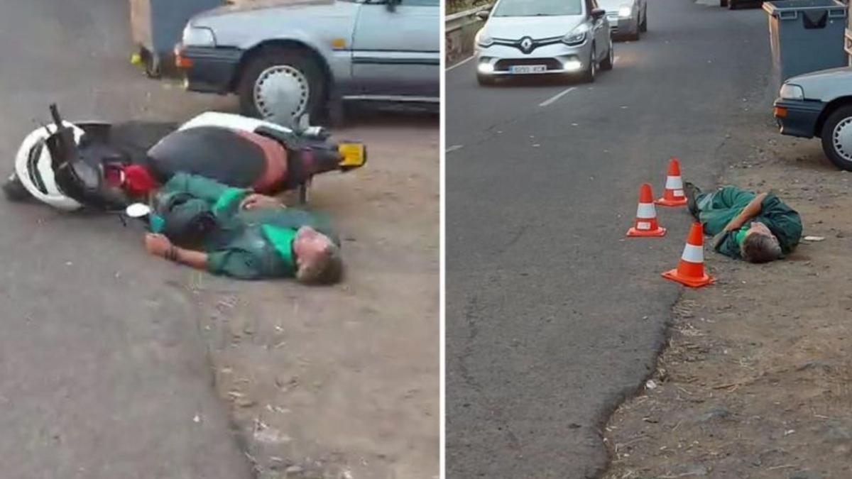 El vídeo de un surrealista suceso en Canarias: dejan a un hombre “durmiendo la mona” en la carretera “para que aprenda”