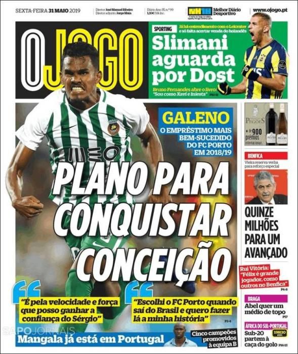 Portada O JOGO viernes 31 de mayo de 2019.