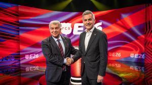Joan Laporta y Víctor Font antes de empezar el debate. 