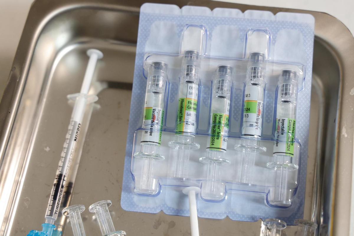 Varias jeringas agrupadas para la vacuna de la gripe.