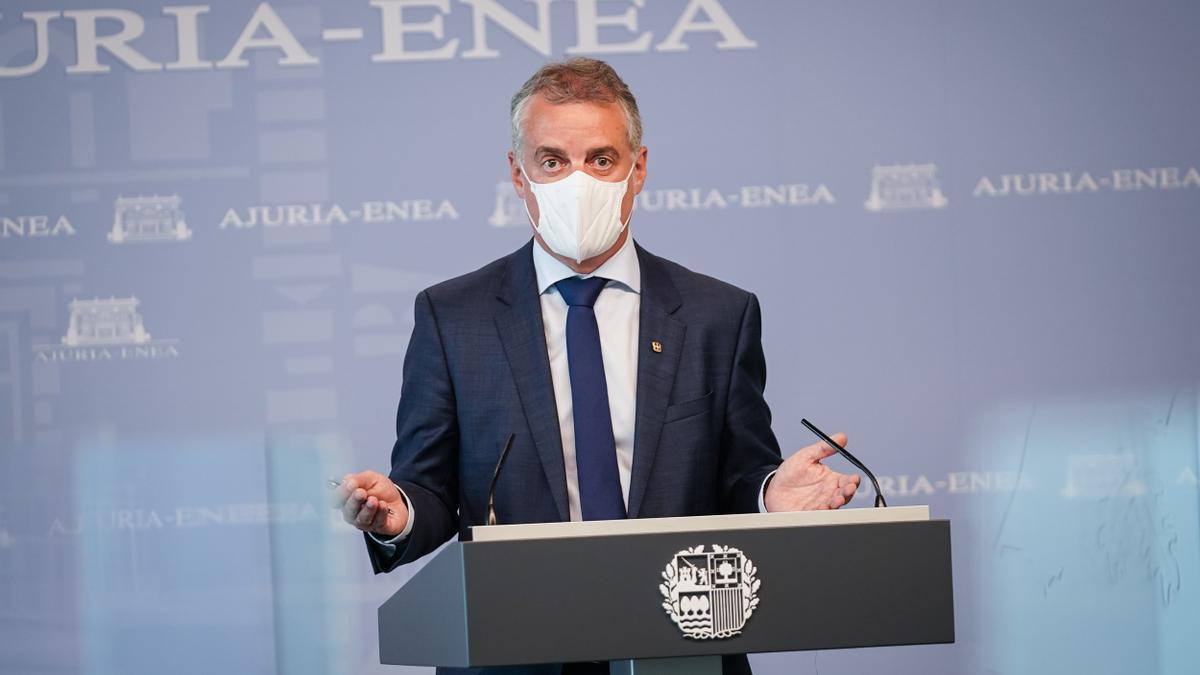 El Lehendakari, Iñigo Urkullu, durante una rueda de prensa.