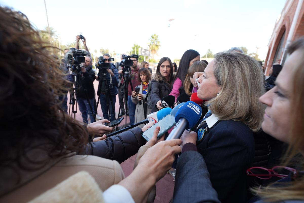 Nadia Calviño, durante su comparecencia ante los medios.