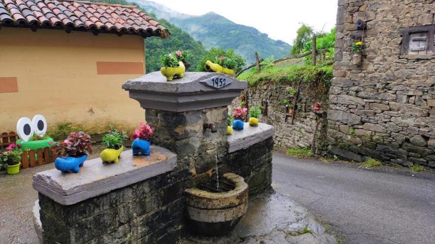 Detalles de las decoraciones florales colocadas en lavaderos, fuentes y calles de la localidad.