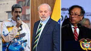 De izquierda a derecha, Nicolás Maduro, Luiz Inacio Lula da Silva y Gustavo Petro