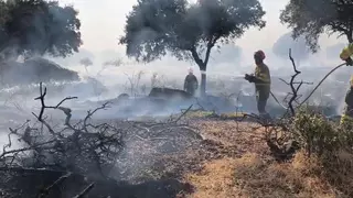 Un incendio pone en jaque a las casas junto al pantano de Valdesalor