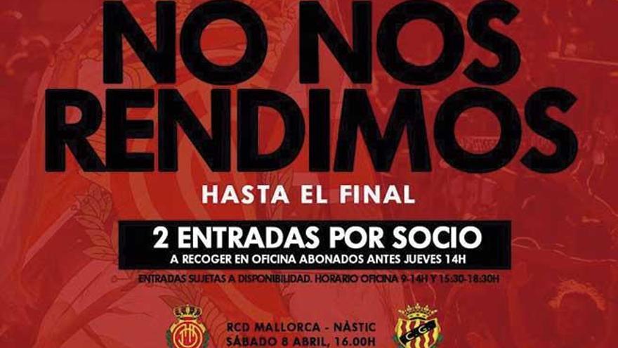 Reacción del club: Regalan dos entradas por socio ante el Nàstic.