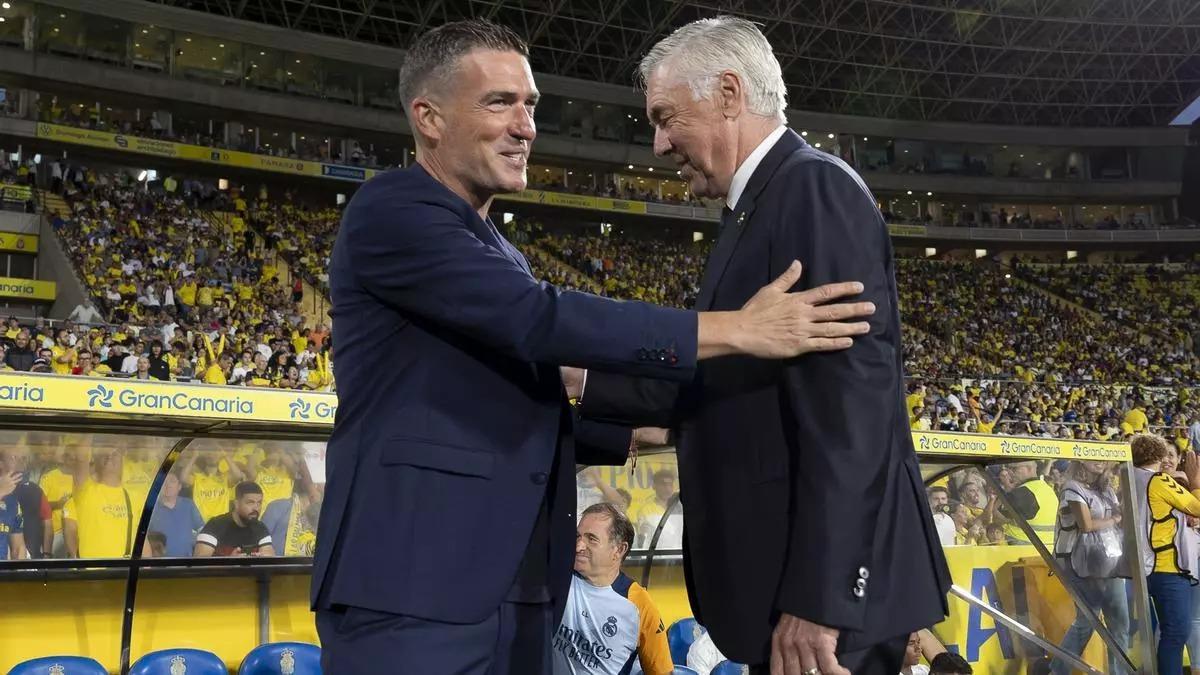 Luis Carrión y Carlo Ancelotti, esta temporada, en el Gran Canaria.