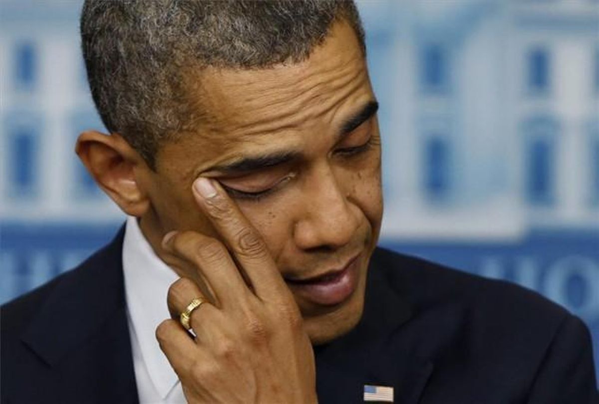 El president Obama, emocionat, durant la conferència de premsa a la Casa Blanca.