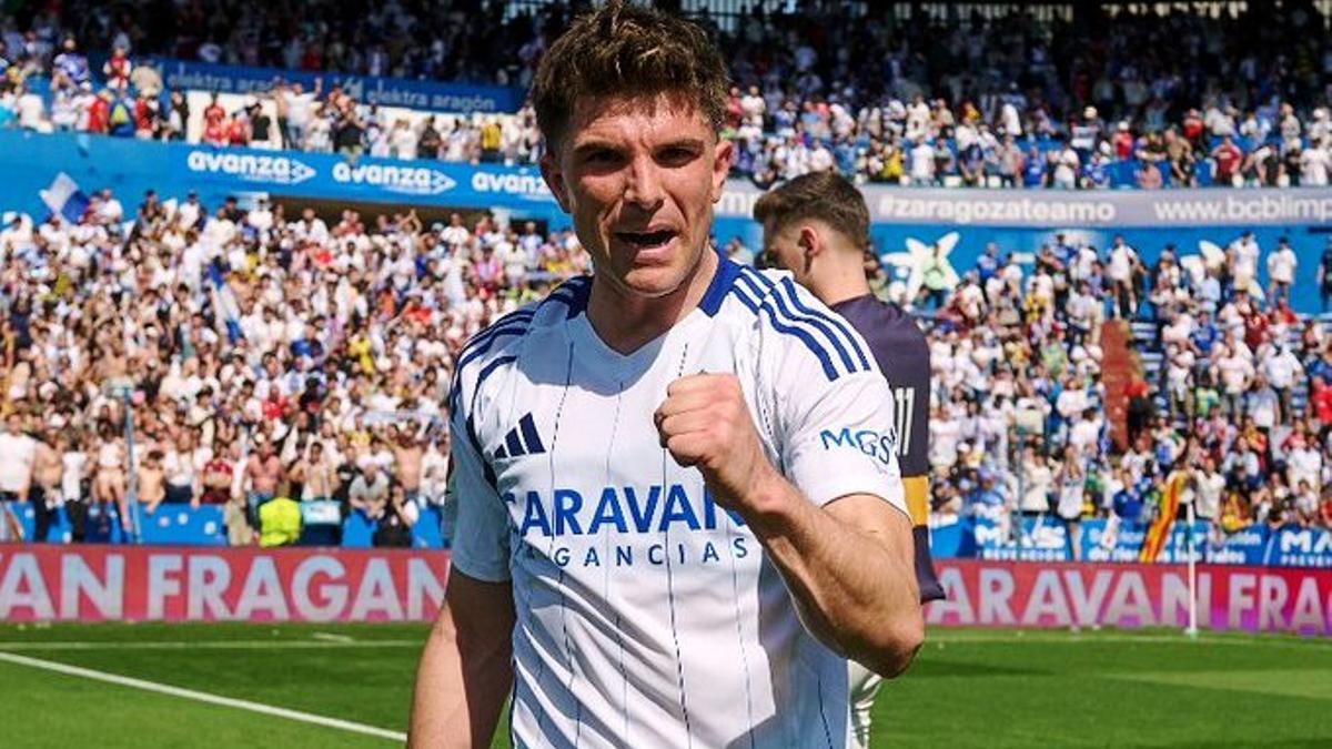 Raúl Guti celebra la victoria del Real Zaragoza contra el Mirandés el pasado domingo.