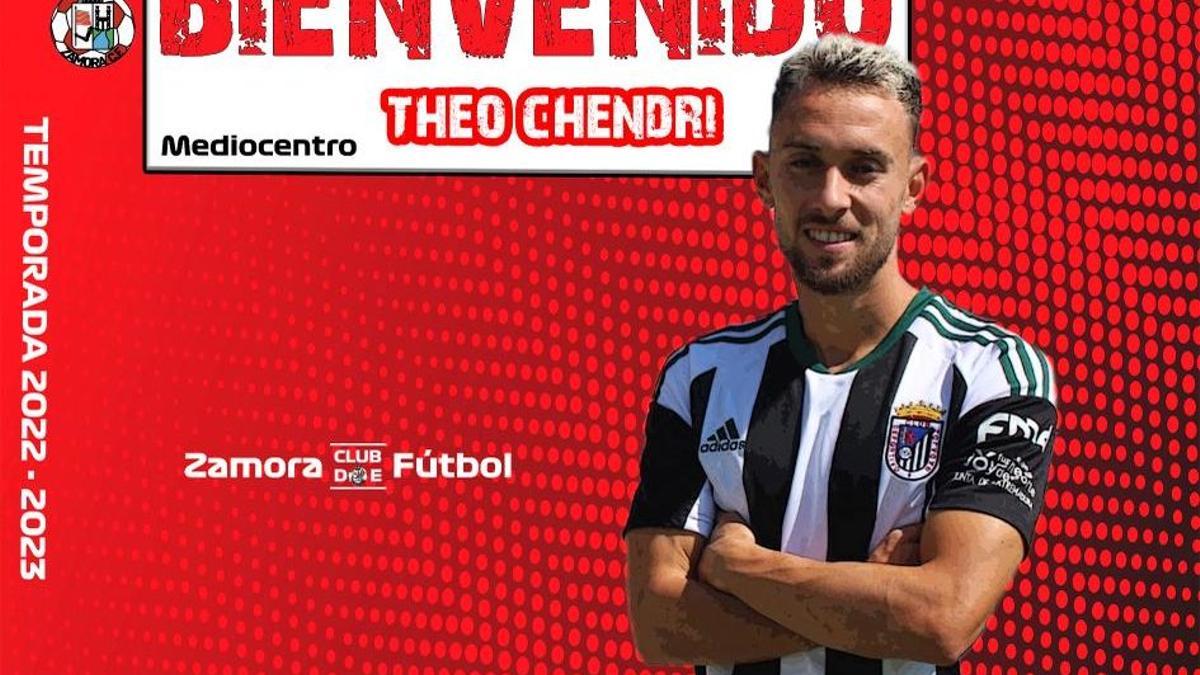 Imagen de presentación del fichaje de Chendri por el Zamora CF.