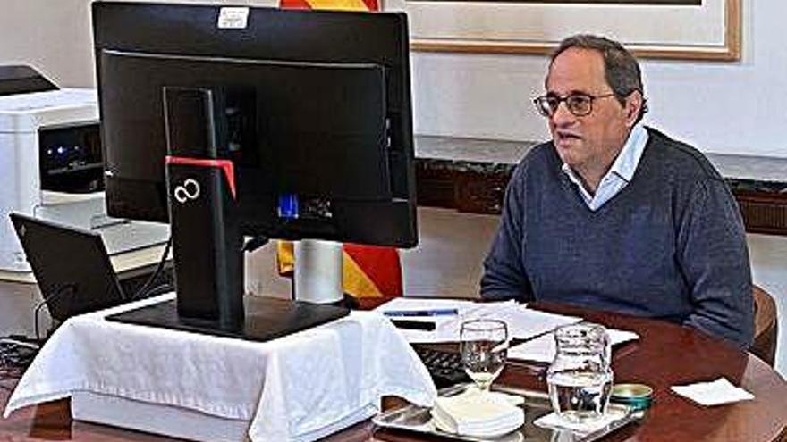 El president Torra en la reunió a distància, ahir