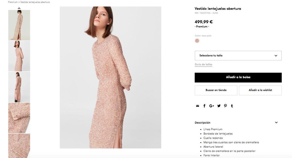 Captura de pantalla del vestido de Mango de 500 euros