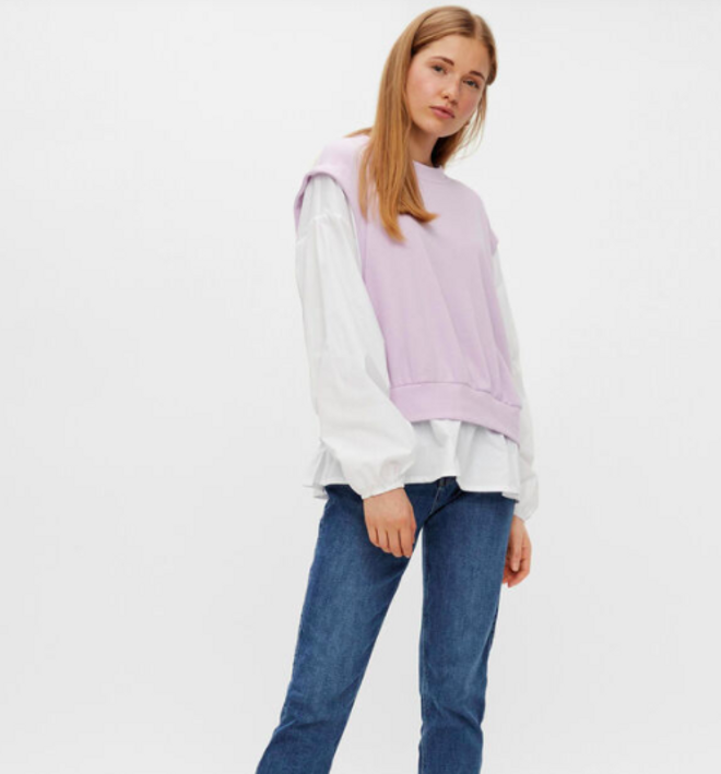 Sudadera de cuello redondo con mangas largas interiores de algodón