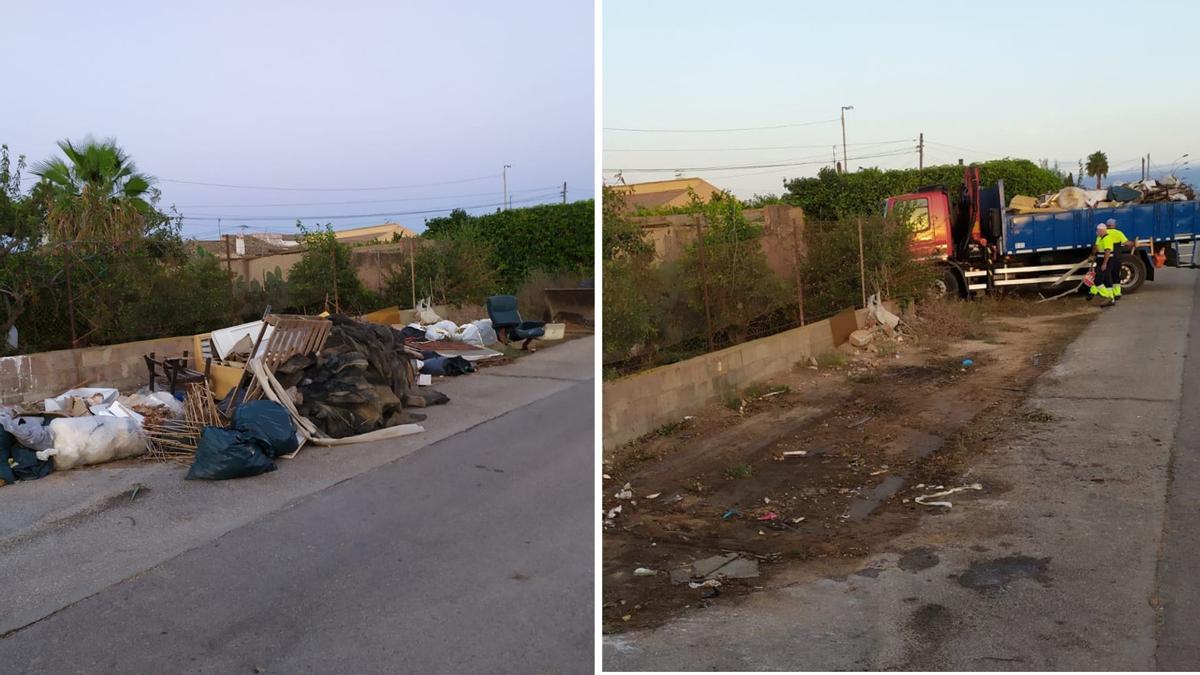 Residuos abandonados en la vía pública de San Pedro del Pinatar.