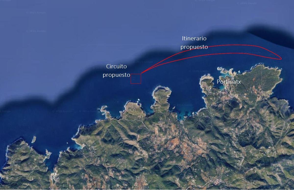 Plano con el circuito propuesto para las excursiones con motos acuáticas.