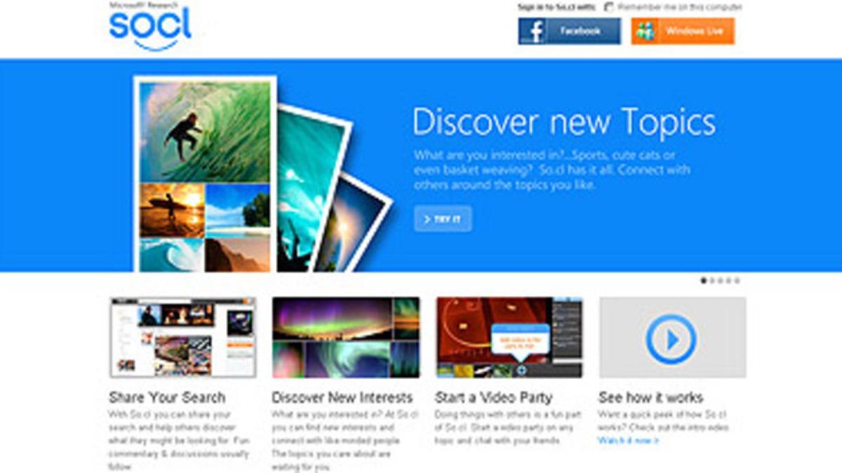 Un pantallazo de So.cl, la nueva red social de Microsoft.