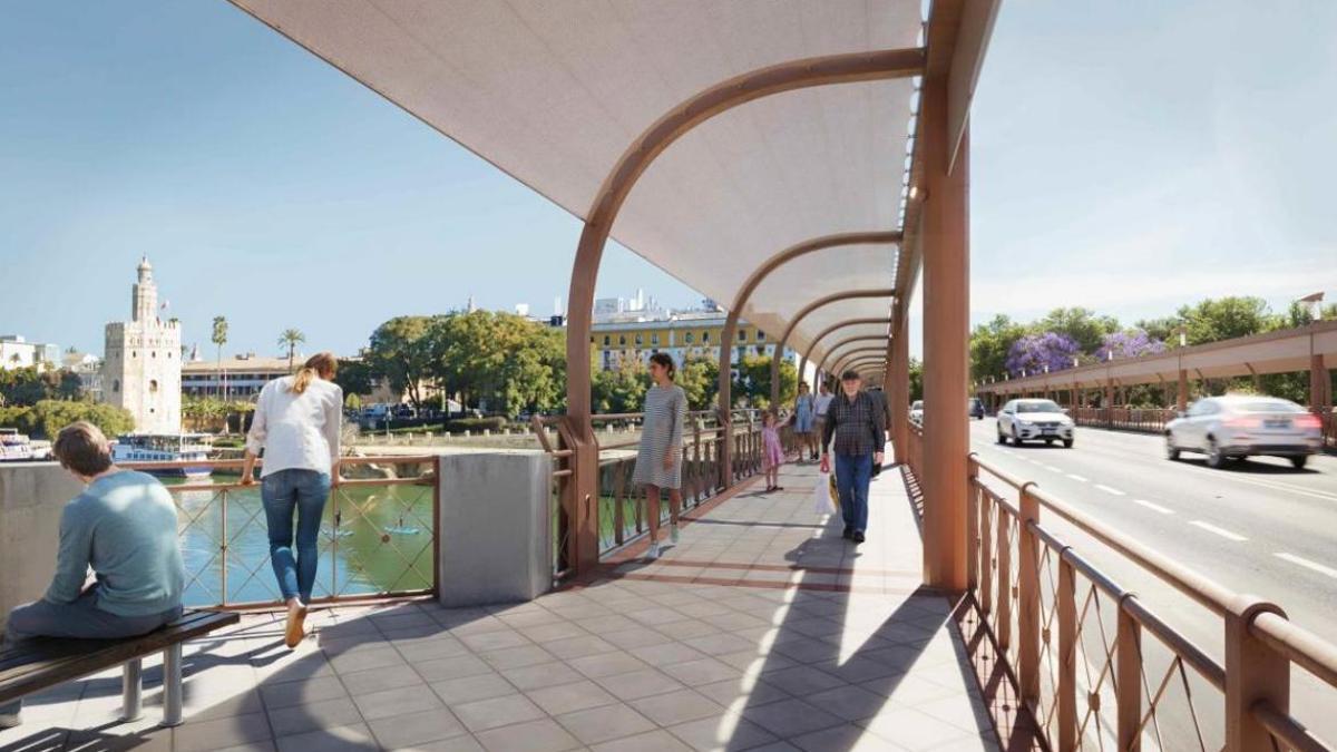 Recreación de los toldos en el Puente de San Telmo.