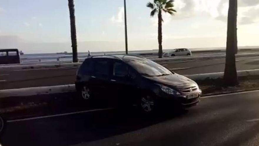 Un vehículo sin freno de mano termina estacionado en el parterre de la Avenida Marítma