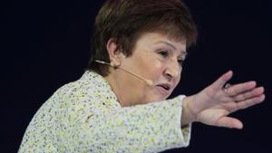 IMF Managing Director Kristalina Georgieva speaks at the Global Women’s Forum in Dubai, United Arab Emirates, February 16, 2020. REUTERS/Christopher Pike