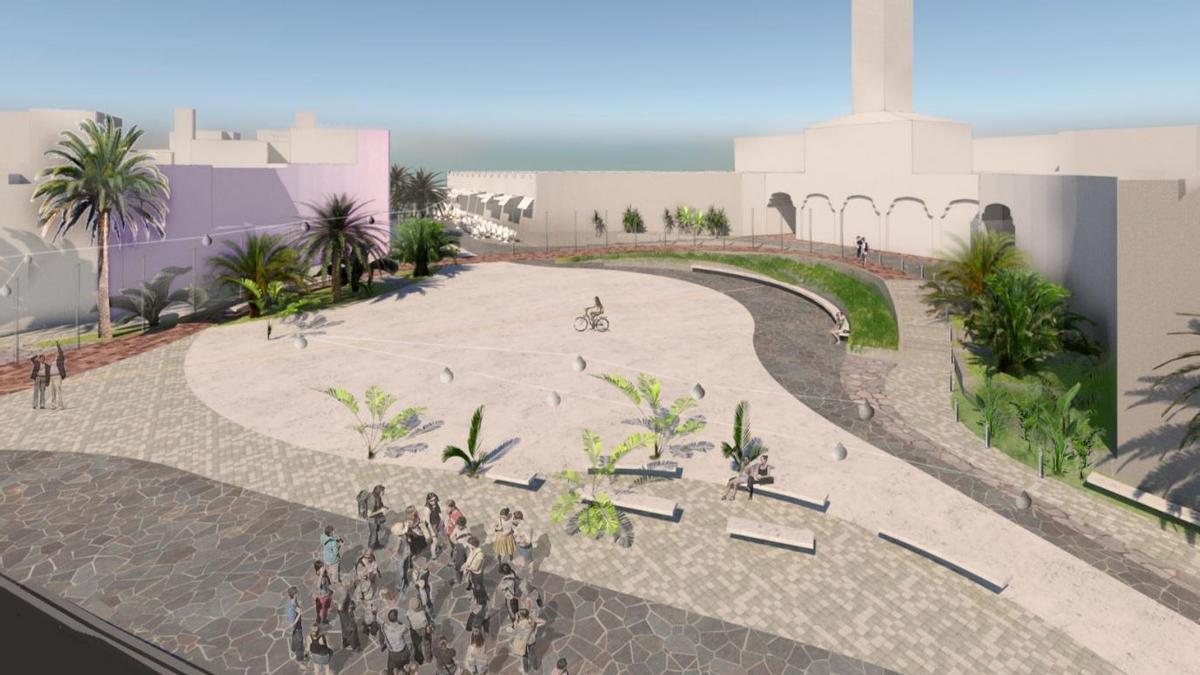 Infografía que muestra la peatonalización de la parte trasera del Mercado de Santa Cruz.