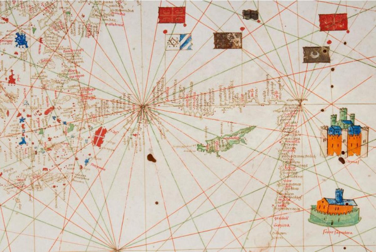 Fragmento de la carta náutica del siglo XV de Pere Rossell