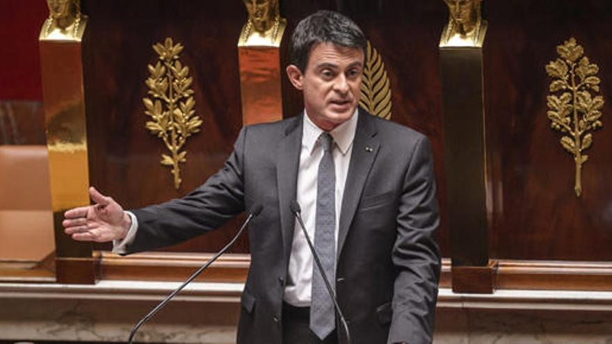 Valls, ayer durante su discurso en defensa de la reforma laboral