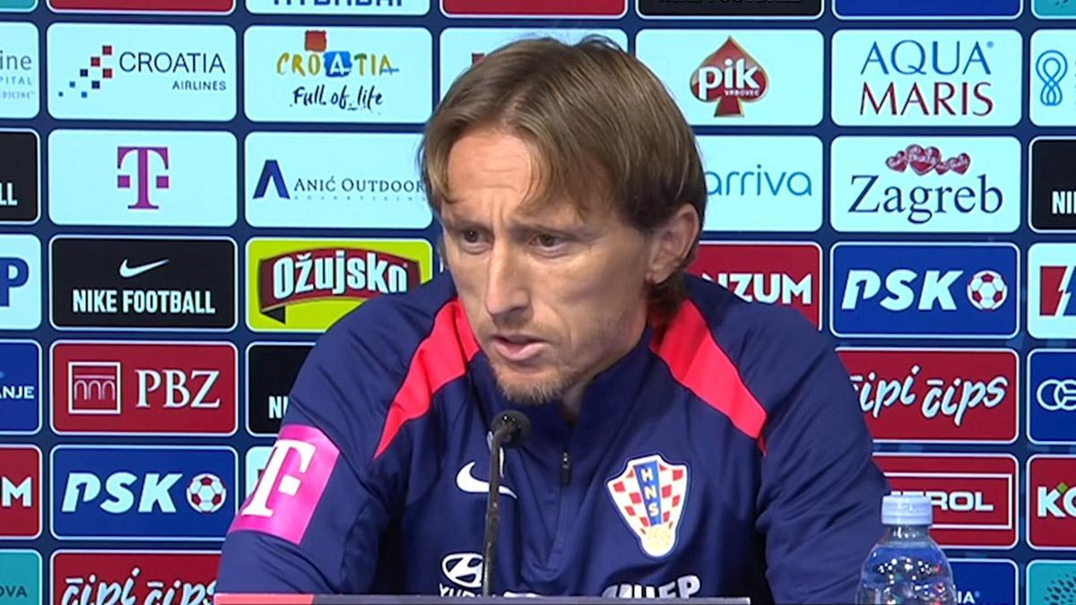 Luka Modric durante la rueda de prensa con la selección de Croacia.
