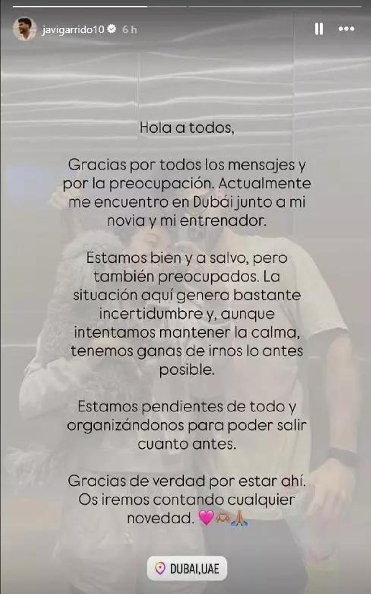 La publicación del cordobés Javi Garrido en redes sociales.