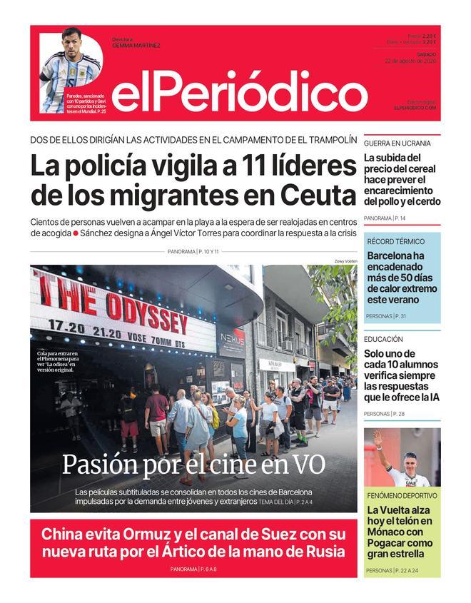 La portada de EL PERIÓDICO del 22 de agosto de 2026