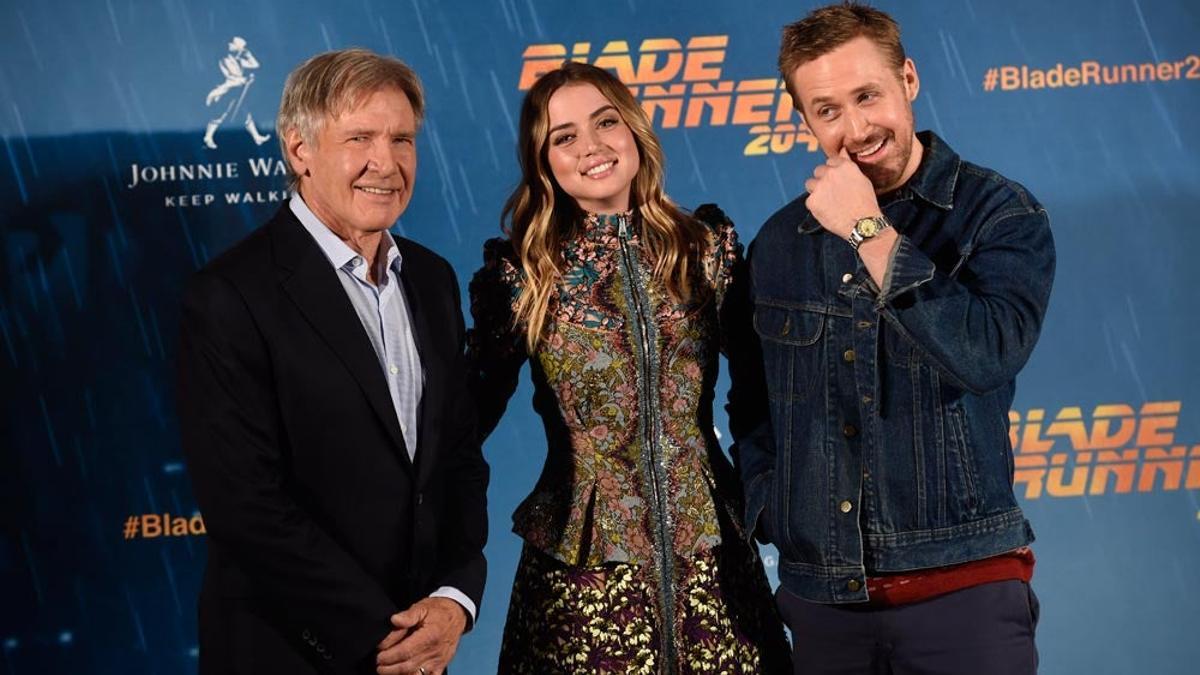 Harrison Ford, Ana de Armas y Ryan Gosling, en el estreno de 'Blade Runner 2049'