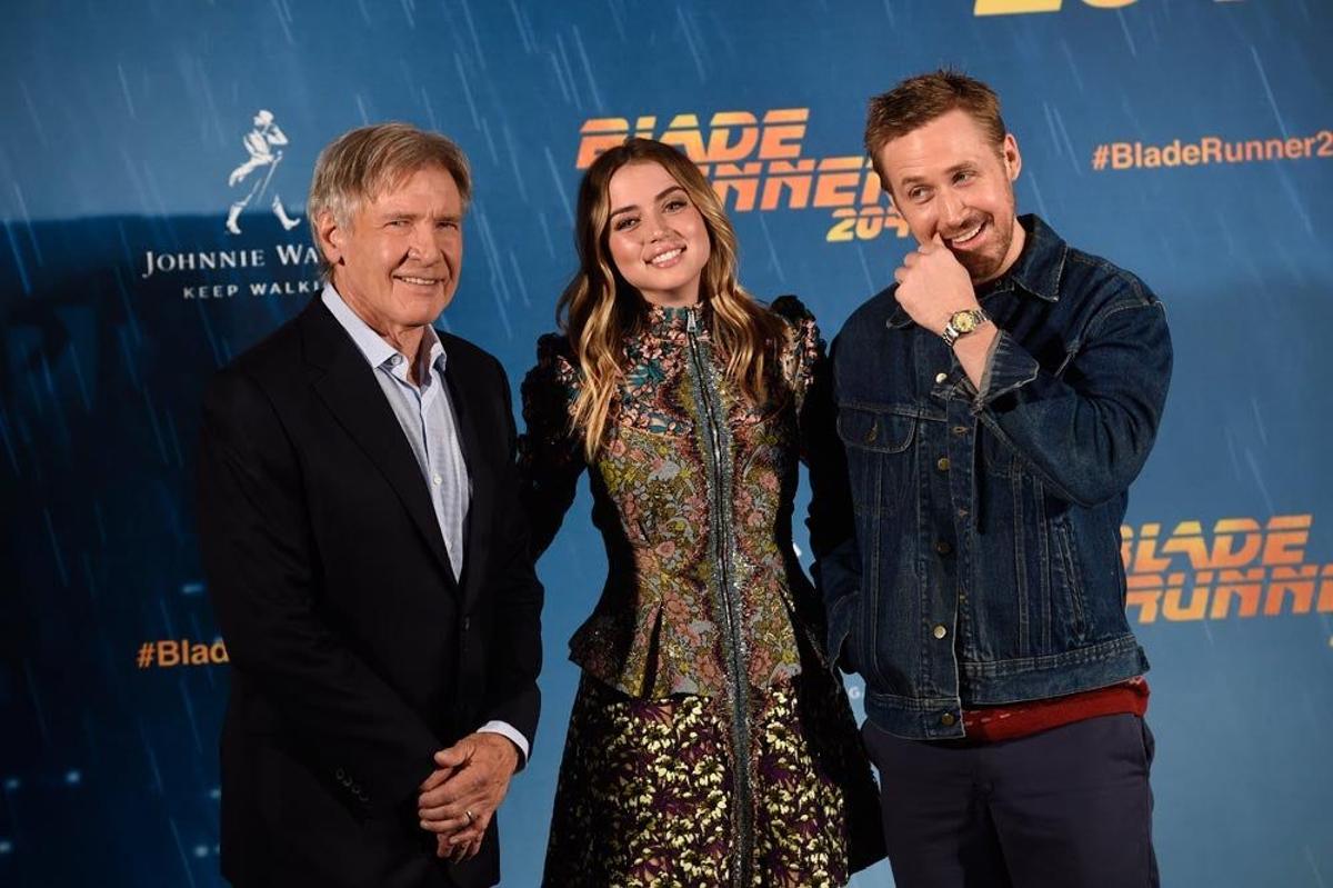 Harrison Ford, Ana de Armas y Ryan Gosling, en el estreno de 'Blade Runner 2049'