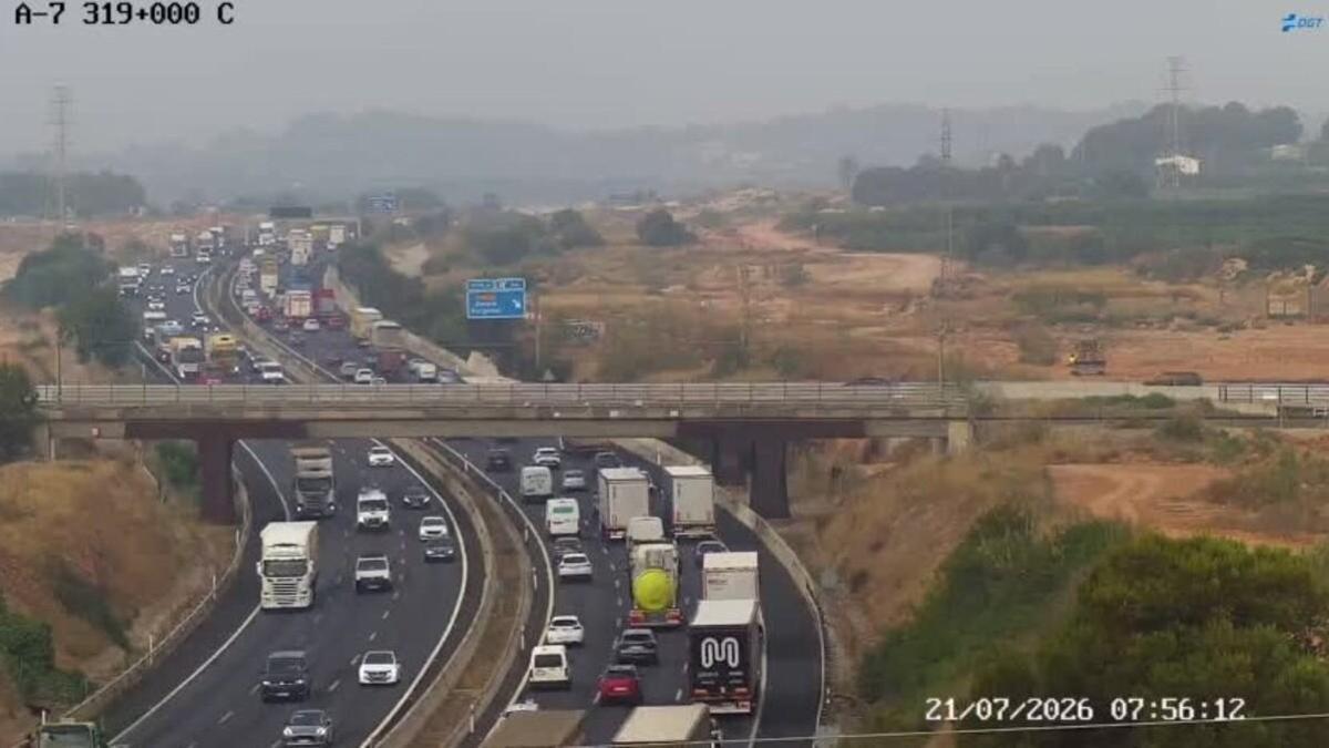 Tráfico lento en la A-7 este martes 21 de julio