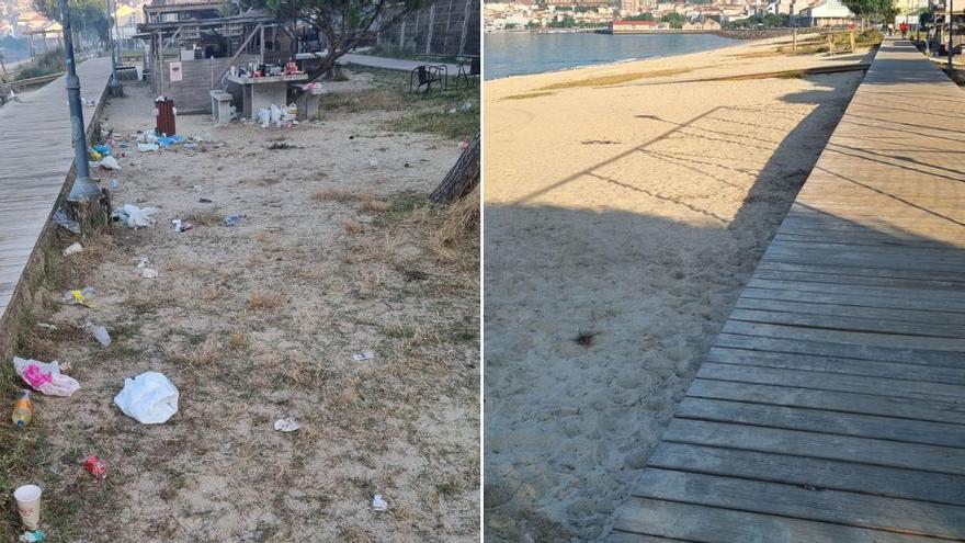 El antes y el después de la limpieza de Rodeira tras la noche de San Juan.