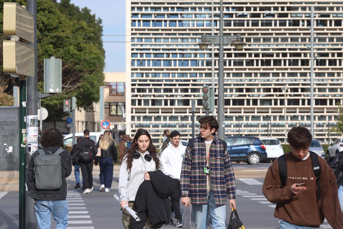 Varios jóvenes en el campus de Tarongers de la Universitat de València (UV)