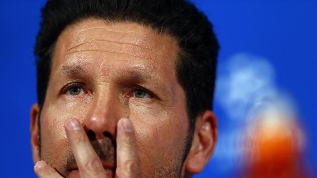 Simeone, en la sala de prensa del Allianz Arena de Múnich.